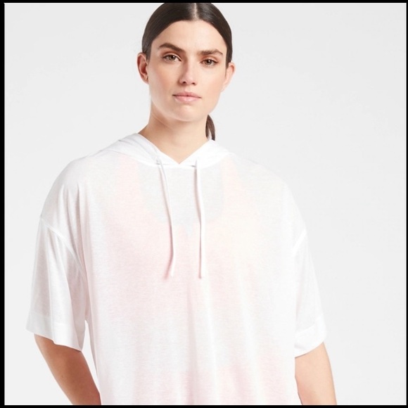 Athleta Women’s White Vapor Workout Pullover Hooded Tee Size Large. - Picture 7 of 7